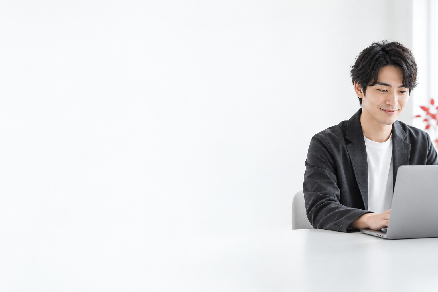 右側のワークスペースでAIアプリ開発を学ぶ男性のイメージ