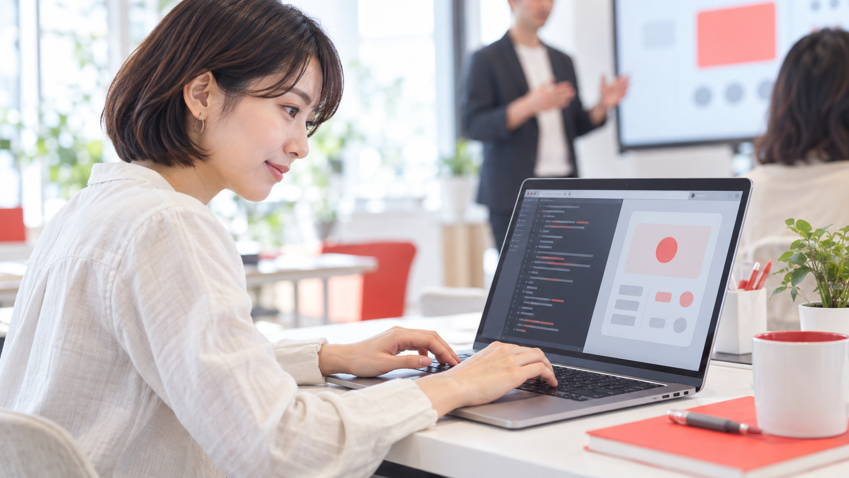 講師がAIに指示してアプリを動かす実演イメージ