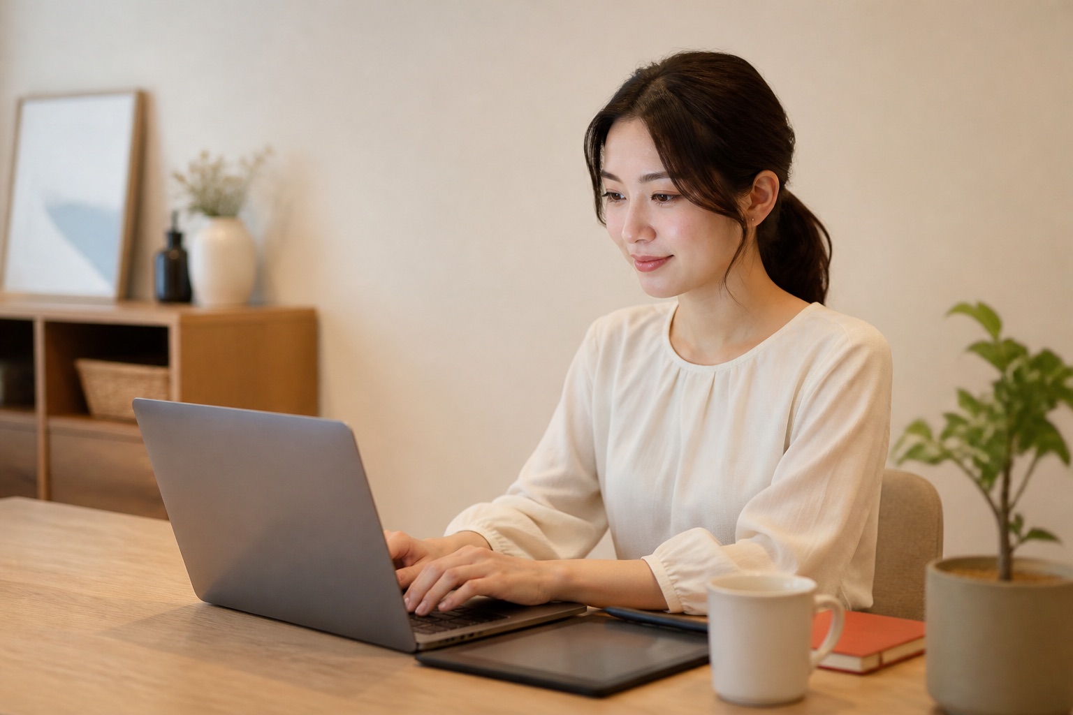 自宅のデスクでノートPCに向かう受講生